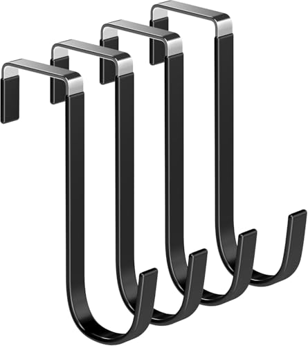 Over the Door Metal Hooks with Plastic Coating 1 Year Returnless Refund 5.5" Fit 0.5" to 1 3/8" Door 4 Pcs Heavy Duty Single Towel Robe Rack Wreath Bathroom Shower Hanger Shoe Organizer Ironing Board - color: E: BK 5.5" fit 0.5" to 1 3/8" door 4pcs