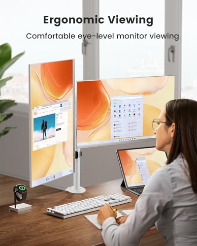 ErGear Fully Adjustable Dual Monitor Mount for 2 Screens up to 32 Inches, Holds up to 17.6 lbs Each Arm, Desk Stand, White - color: White, size: 13" - 32"