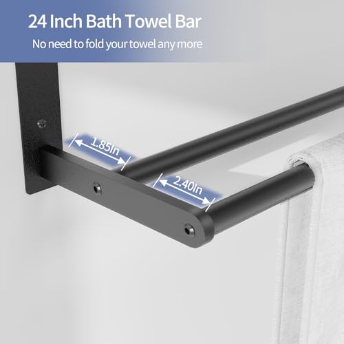 Towel Racks for Bathroom Wall Mounted 24", 3 Tier Bathroom Towel Shelf with Double Towel Bar, Stainless Steel Towel Rack with Towel Shelf, Towel Hanger Holder for Bathroom Towel Storage, Black - color: Matte Black, size: 24IN (2 Bar)