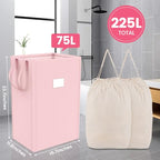 MCleanPin 220L Pink Laundry Hamper Large Collapsible Basket with Laundry Bags, Dirty Clothes Hamper,Laundry Basket with Handles,Washable Laundry Bags,Foldable Dorm Hamper for College (Rose Pink) - color: Pink