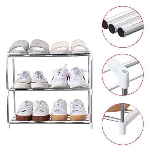 Jucaifu Stackable Small Shoe Rack, Entryway, Hallway and Closet Space Saving Storage and Organization (3-Tier, White) - color: White, size: 3-Tier