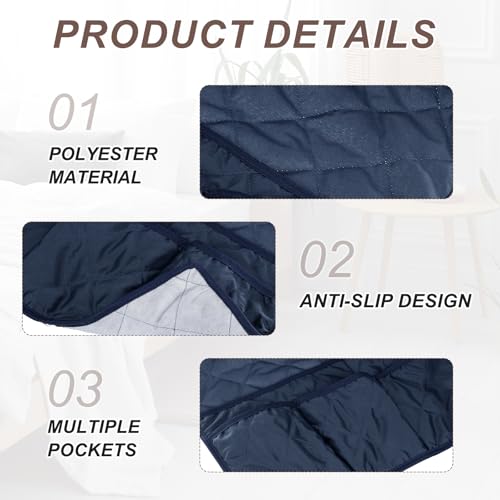 uxcell 2 Pcs Recliner Armchair Caddy, Couch Armrest Organizer with 14 Pockets for Bedside Sofa Remote Control Holder Magazine Phone Book Glasses (Dark Blue, 20" x 7" x 9") - color: Dark Blue