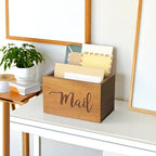 LBEMEY Mail Holder Storage Organizer Box,Acacia Wood Mail Organizer Countertop,Desktop Letters, Bills, Notes and Postcard Bin for Home Office Dorm Room