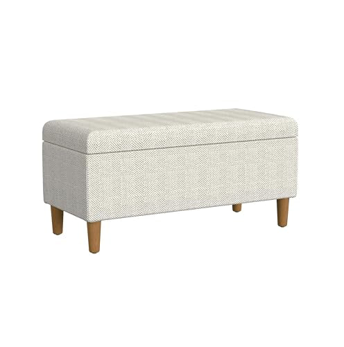HomePop Malmo Decorative Storage Bench -Cream Chevron Woven - color: Cream Chevron Woven