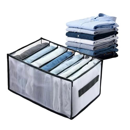 7 Grid Drawer Organizer Clothes Storage Box with Handle Large Capacity Fabric Dresser Organizer for Jeans Shirts Closet Use - color: 7 Grid Black