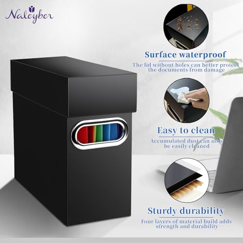 File Organizer Box with Lid & Handle, Thickened Cardboard Hanging File Folder Storage Boxes for Letter Size, Portable Filing Organizer for Office, Home, Classroom, Black 2 Pack - color: Black, size: 2 Pack