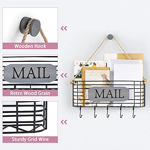 SRIWATANA Mail Key Holder for Wall, Rustic Mail Organizer Wall Mount with 5 Key Hooks, Large, Weathered Grey - color: Weathered Grey, size: Large