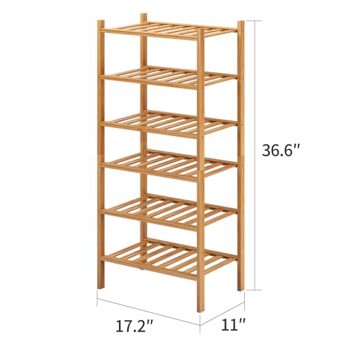 6-Tier Small Shoe Rack for Entryway, Stackable | Heavy Duty | Multi-Function, Bamboo Free Standing Shoe Racks for Bedroom Hallway Closet - color: Natural, size: 6-Tier-Short