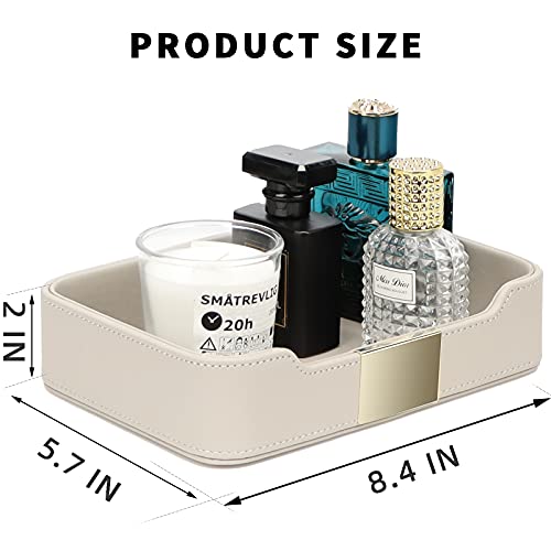 SANZIE Luxury Leather Tray Desktop Storage Catchall Organizer Decorative Tray for Entryway Table to Hold Jewelry Watch Keys Phone Wallet (Metal Gilded, Grey) - color: Grey (Gold)