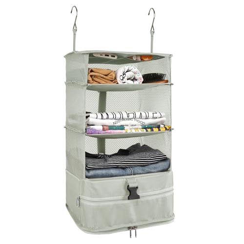 Surblue Hanging Closet Storage Bag Collapsible 3-Shelf Washable Oxford Fabric with 2 Hooks (L 11.41 * 11.41 * 19.68in, Light Gray) - color: Light Gray, size: L 11.41*11.41*19.68in