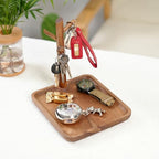 Wooden Key Holder with Tray, Tree Shaped Key Stand & Key Tray for Entryway Table, Rustic Home Organizer for Keys Jewelry