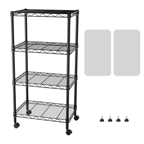 SINGAYE 4 Small Shelves Storage Shelf Wire Shelving Unit Metal Shelf Adjustable Organizers Storage Shelving with Wheels for Bathroom Laundry Room Kitchen Pantry11.5”D x 17.5”W x 30.5”H Black - color: Black, size: 4Tier/11.5"D X 17.5"W X 45"H