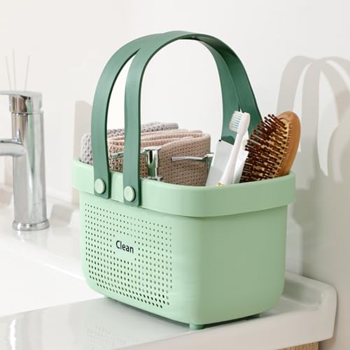JiatuA Plastic Storage Basket with Handle Portable Shower Caddy Tote Organizer Basket Bin for Bathroom Kitchen Dorm Room Bedroom, Small Green - color: Green, size: Small