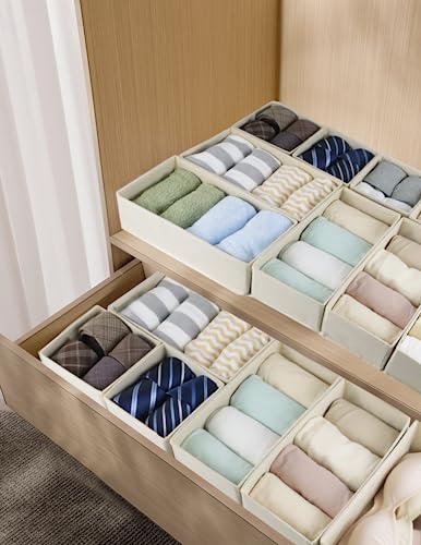 Fordonral Drawer Organizer Clothes, Foldable Fabric Dresser Organizer Closet Organizers and Storage Box for Underwear,Folded Clothes,Baby Clothing,Socks,Bra,Towels,Ties(6M+6S,Beige) - color: Beige, size: 6M+6S