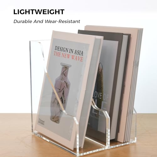 Acrylic Magazine File Holders, Classroom Organization and Storage, Clear Bookend File Sorter, Desktop File Organizer, Magazine Holder Rack for Classroom, Home, and Office - size: 1 Sections, A4