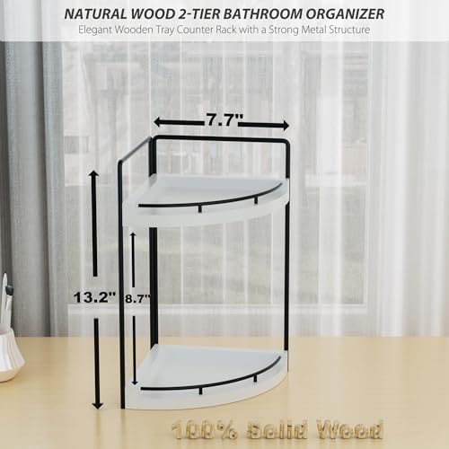 Corner Bathroom Counter Organizer, 2 Tier Wood Vanity Storage, Waterproof Skincare Shelf for Kitchen & Toiletries Decor, Dresser (White-2 Tier) - color: White-2 Tier