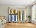 Timate P2 Industrial Pipe Clothes Rack, Wall Mounted Open Closet System with 3 Hanging Rods, L-Shape & Straight Configuration Garment Rack for Closet, Bedroom, Apartment, Retail Display, Black