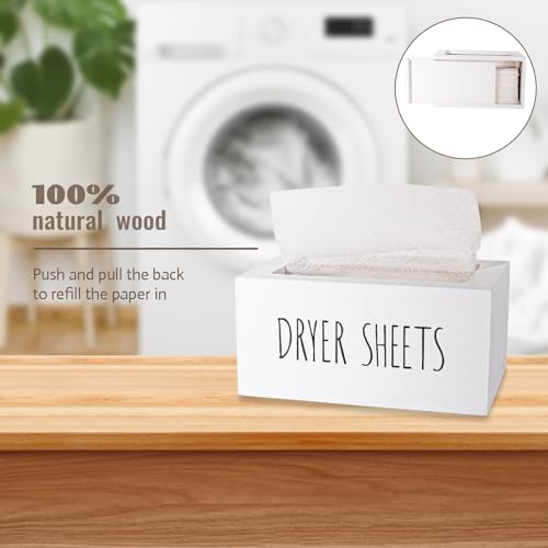 zoocatia Laundry Room Decor Dryer Sheet Container Wood Detergent Dispenser Organization and Storage Box Holder for Laundry Pods, Dryer Balls, White - color: White-1