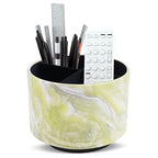 Round Leather Art Supply Organizer,Remote Control Holder,360-degree Rotating Pen Organizer with 4 Compartments(1-Marble Geen) - color: 1-Marble Geen