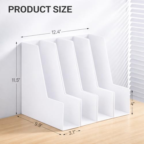 CiWiVOKi Vertical Magazine File Holder, Desk Organizer and Storage for Magazines, Binders, Notebooks, Envelopes, Multi-Purpose Desktop File Organizer for Home, Office & Classroom, 4 Pack, White - color: White