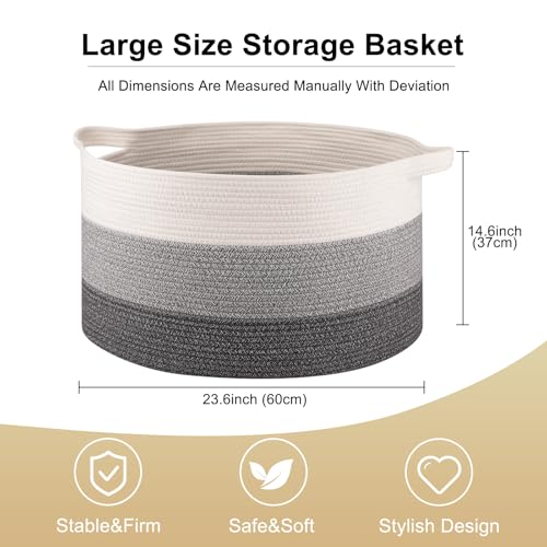 OIAHOMY 105L Blanket Basket for Living Room, Large Basket 23.6" x 23.6" x 14.6" with Handle, Laundry Hamper for Blankets, Pillows, Toy Storage for Kids, Dogs - Gradient Grey - color: Gradient Grey, size: 23.6" x 23.6" x 14.6"
