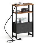 Narrow Side Table with Charging Station Slim End Table Sofa with Magazine Rack, Bedside Table for Small Spaces, 3 Tier Nightstand for Living Room Couch, Bedroom Rustic Brown LET503RE - color: Rustic Brown