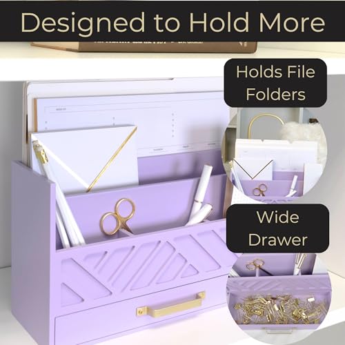BLU MONACO | Wooden Mail Organizer Countertop with Drawer | Tabletop Organizer with Drawers for Desk | Mail Sorter Organizer Countertop Letter Paper Holder - color: Purple