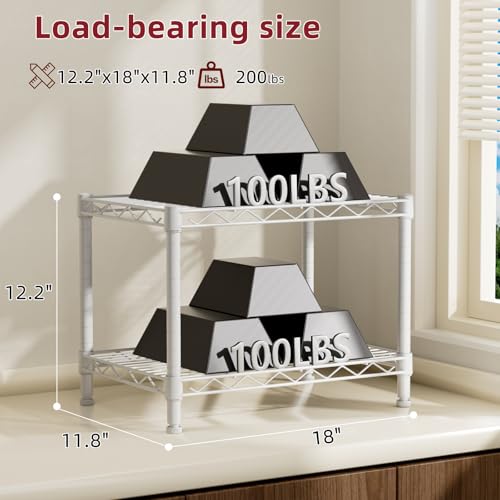 SINGAYE 2 Small Wire Shelves Garage Pantry Close Home Organizers and Storage Bathroom Shelf Laundry Room Organization Adjustable Book Metal Shelving Unit - color: White, size: 2-Tier 11.8"D X 17.3"W X 12.2"H