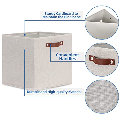 Temary Fabric Storage Cubes Storage Bins with Dual Leather Handles, 4 Pack Cube Baskets 13x13 Foldable Cube Organizers for Shelves, Home, Office, Nursery - color: Beige, size: 13×13×13