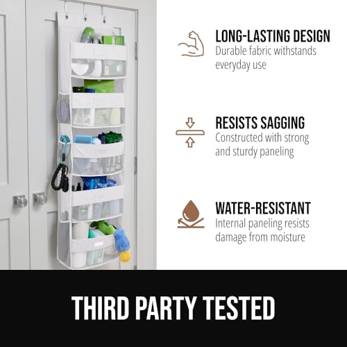 GORILLA GRIP Over The Door Organizer Storage, 5 Deep Hanging Shelves, Holds 50lbs, Closet Organizers Shelf for Bedroom, Shoes, Bathroom, Nursery, Dorm Essentials, 3 Metal Hooks, 58x15 Inches, White - color: White, size: 5 Shelf