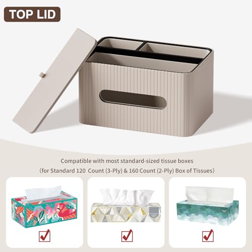 KINGFOM Leather Tissue Box Cover with Storage Tray, Decorative Tissue Box Holder Organizer for Office Desk, Bedroom & Nightstand, Remote Control Holder for Perfume, Watch, Glasses, Pens (Mocha Beige) - color: Mocha Beige
