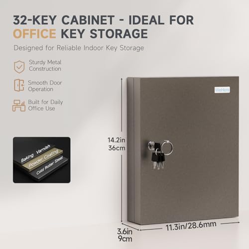 32-Keys Key Lock Box, Wall Mount Key Cabinet with Magnetic Door and Tags, Security Key Holder Lockbox for Home, Garage, Car Key Storage for School, Small Office, Valets, Hotels - size: 32 Key(Basic)