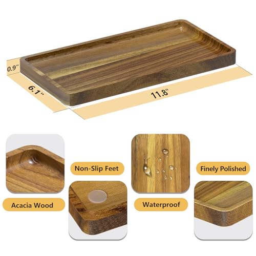 WEENSON Acacia Wood Bathroom Vanity Tray for Soap Dispenser, Toiletries, Makeup, Perfume, Decor, Kitchen Tray for Counter Salt Spice, Toilet Tank Tray for Candle, Nightstand 11.8"x6.1" - color: Acacia, size: 11.8" x 6.1" x 0.8"
