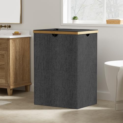 WOWLIVE 180L Laundry Hamper 3 Section, Bamboo Laundry Basket with lid, Extra Large Dirty Clothes Hamper with Removable Bags, Laundry Bin Organizer Storage for Dorm Bedroom Bathroom, Black - color: Black, size: 180L (21.1 x 15.8 x 32.7 Inches)