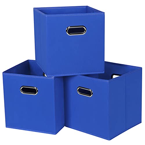 Black Fabric Cubby Storage Bins,13x13x13 Inches ,Cube Organizer Bin Foldable Storage Boxes with Dual Handles Fabric Organizer Box and collapsible Storage basket,Set of 3 ,Dark Blue - color: Dark Blue, size: 3 Pack