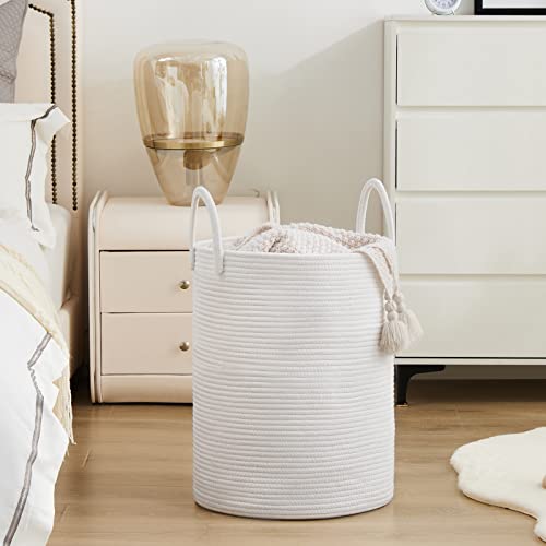 Woven Rope Laundry Hamper Basket by YOUDENOVA, 72L Tall Luandry Basket, Baby Nursery Hamper for Blanket Storage in Bedroom-Large-Pure White - color: Pure White, size: Large(72L )
