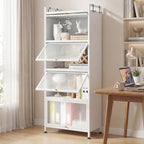 Giantex 5-Tier Kitchen Storage Cabinet, Mobile Microwave Stand with Flip-up PC Doors, Freestanding Kitchen Bakers Rack with 4 Rolling Casters, for Dining Room, Living Room and Study (White) - color: White