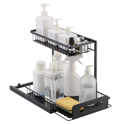 VEVOR 2 Tier Pull Out Cabinet Organizer(10.7"W x 14.2"D), Under Sink Organizer and Storage, Slide Out Drawer Cabinet Organizer, Wire Basket Sliding Storage, 12.5"Wx15.5"Dx13"H Install Size for Cabinet - size: 10.7"W x 14.2"D (1 Pack)
