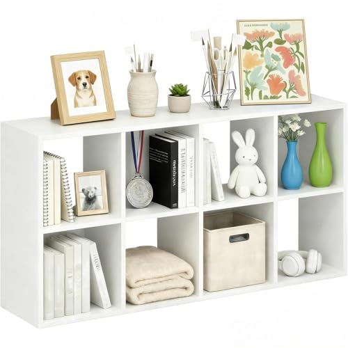 8-Cube Storage Organizer Shelf, Open Cube Bookshelf, Reversible Bookcase, Sturdy Modern Storage for Home Office, Bedroom, Living Room, White - color: Classic White, size: 8-cube