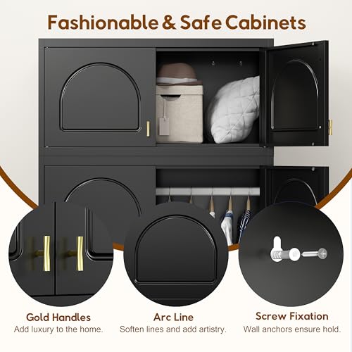 UNICOLY 15" Wall Mounted Storage Cabinet, Small Armoire Wardrobe Closet, Small Hanging Cabinet for Bedroom School, Employee, Gym, Armarios De Ropa para Dormitorio, Assembly Required, Black - color: Black, size: 15.74 Inch arched-J with 0 Drawers