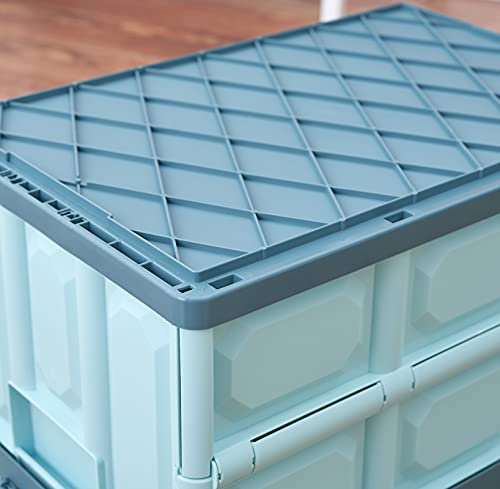 Blue Folding Plastic Stackable Utility Crates 2-Pack, Collapsible Storage Bins with Lids 30L, Durable Containers for Home & Garage Organization - color: Blue