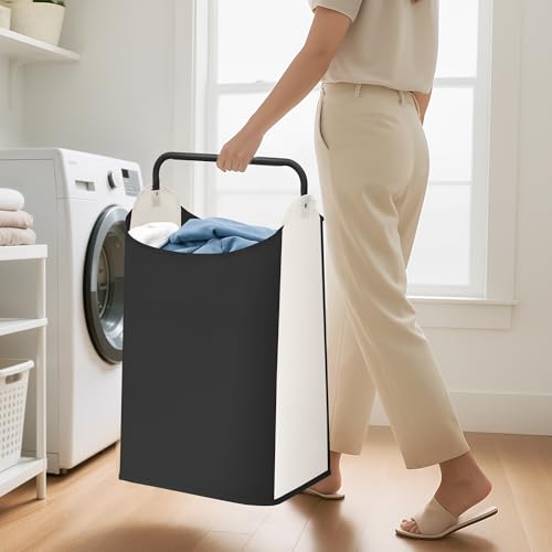 STORAGE MANIAC Large Laundry Hamper with Sturdy Metal Handle, Collapsible Laundry Basket, Freestanding Waterproof Clothes Hamper for Laundry Room, Bedroom, Dorm, Towels, Toys, Black & White - color: Black & White, size: 1 Pack