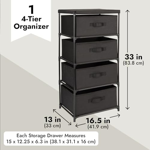 Juvale 4-Tier Fabric Dresser for Closet - 16.5 x 13 x 33 in, Black - Storage Cabinet with Drawers, Closet Drawers & Bedroom Storage - color: Black