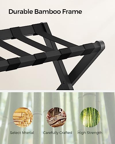 SONGMICS Luggage Rack, Folding Suitcase Stand with Storage Shelf, for Guest Room, Hotel, Bedroom, Heavy-Duty, Holds up to 131 lb, Classic Black URLR007B01 - color: Classic Black, size: 1 Pack