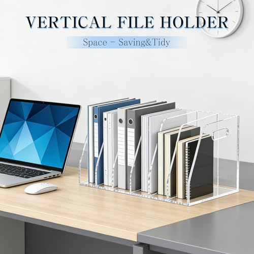 6-Tier Clear Acrylic File Holder, Vertical Document Organizer for Magazines, Binders, Notebooks & Envelopes - Multi-Purpose Desk Storage for Home Office（B5,6 Sections） - size: B5, 6 Sections