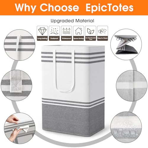 2 Pack Large Home Laundry Basket, Laundry Hamper, Freestanding Waterproof Dirty Clothes Bag, Tall Clothes Hamper - Extended & Reinforced Handles for College Dorm, Family (Light Grey/88L) - size: 2 x 88L
