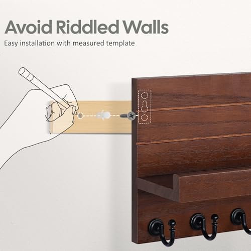 HONJIN Mail and Key Holder for Wall: Easy Installation Modern Mail Holder Wall Mount Key Shelf for Hallway Living Room House Decoration (Brown) - color: Brown