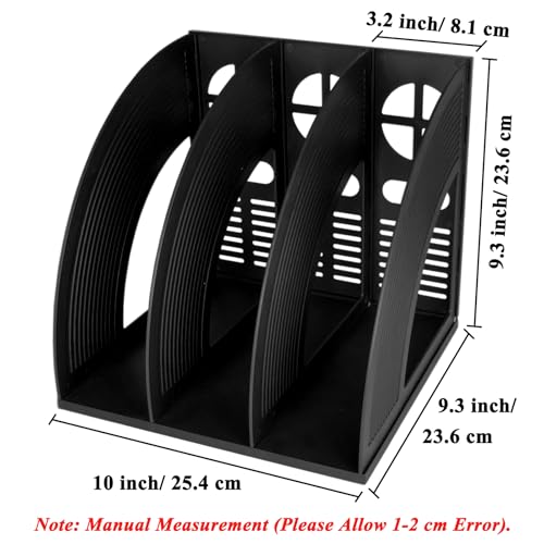 SAYEEC 2Pcs Magazine Holder Plastic File Sorter Binder Holder for Desk Folder Organizer Stand Book Shelf Dividers Vertical Filling Storage Rack Desktop Bookshelf Display Box for Office School (Black) - color: 2 Pcs Black-3 Sections