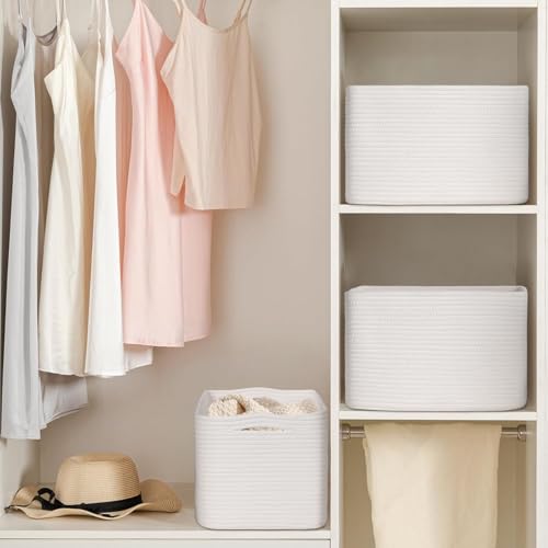Baskets for Organizing,Storage Baskets,3 Pack Baskets for Shelfves,15"×10"×9" Woven Basket,toy storage bins,bins for organization - color: White