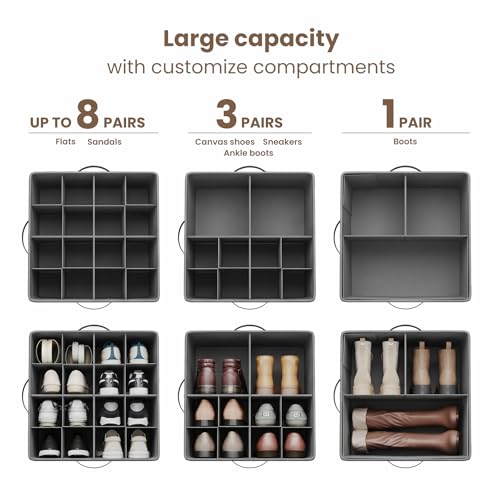 Varhomax Foldable Shoe Organizer Box, Fabric Storage Bin with Clear Cover & Adjustable Dividers, Holds up 16-32 Pairs of Sneakers & Sandals for Closet, Entryway (Gray) - color: Gray - 1 Pack